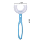 Large U-shaped toothbrush in pink, ergonomically designed for young children.