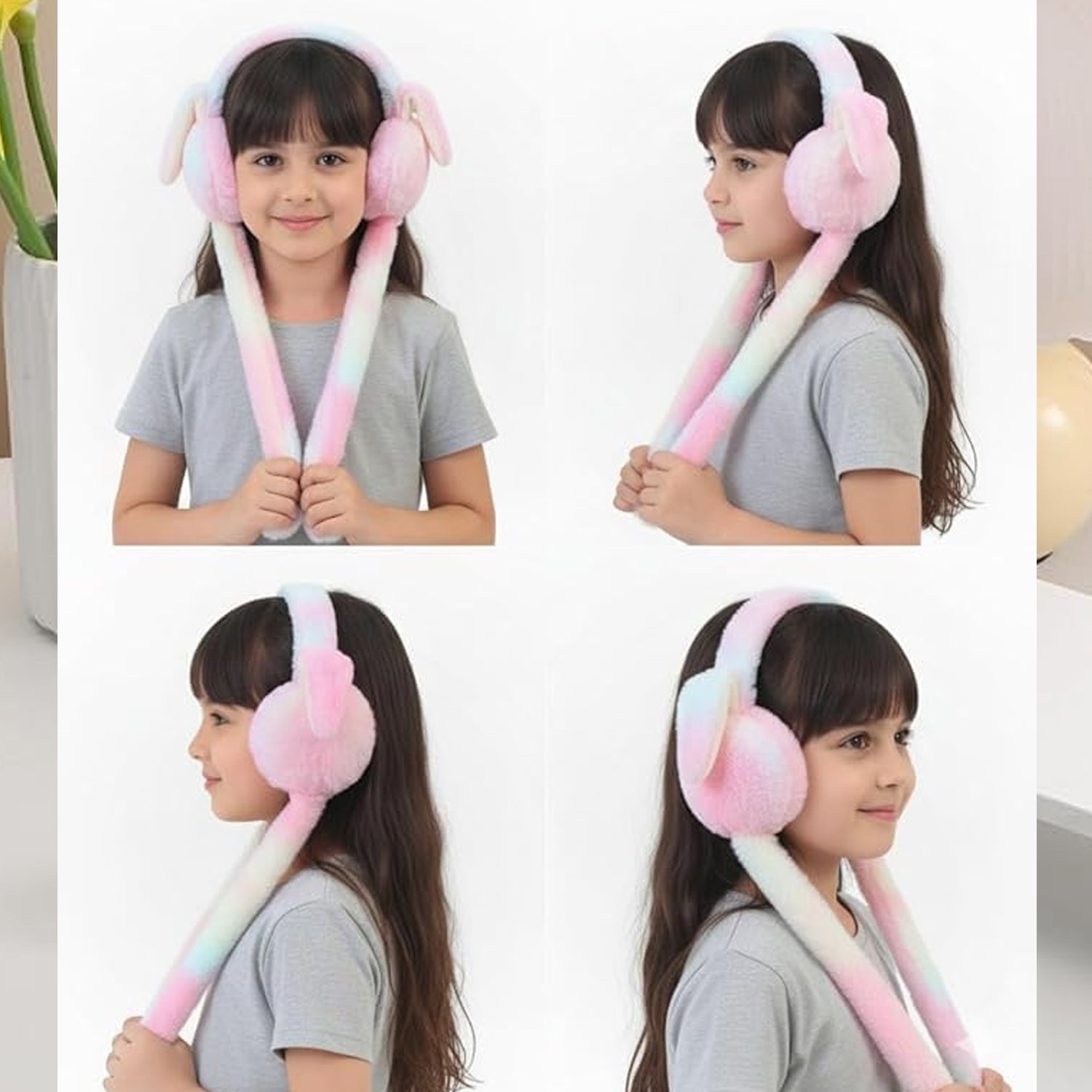 Feature shot highlighting soft plush fabric in kids winter earmuffs