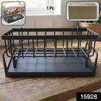 Multipurpose plastic bathroom rack placed near kitchen sink to organize toiletries