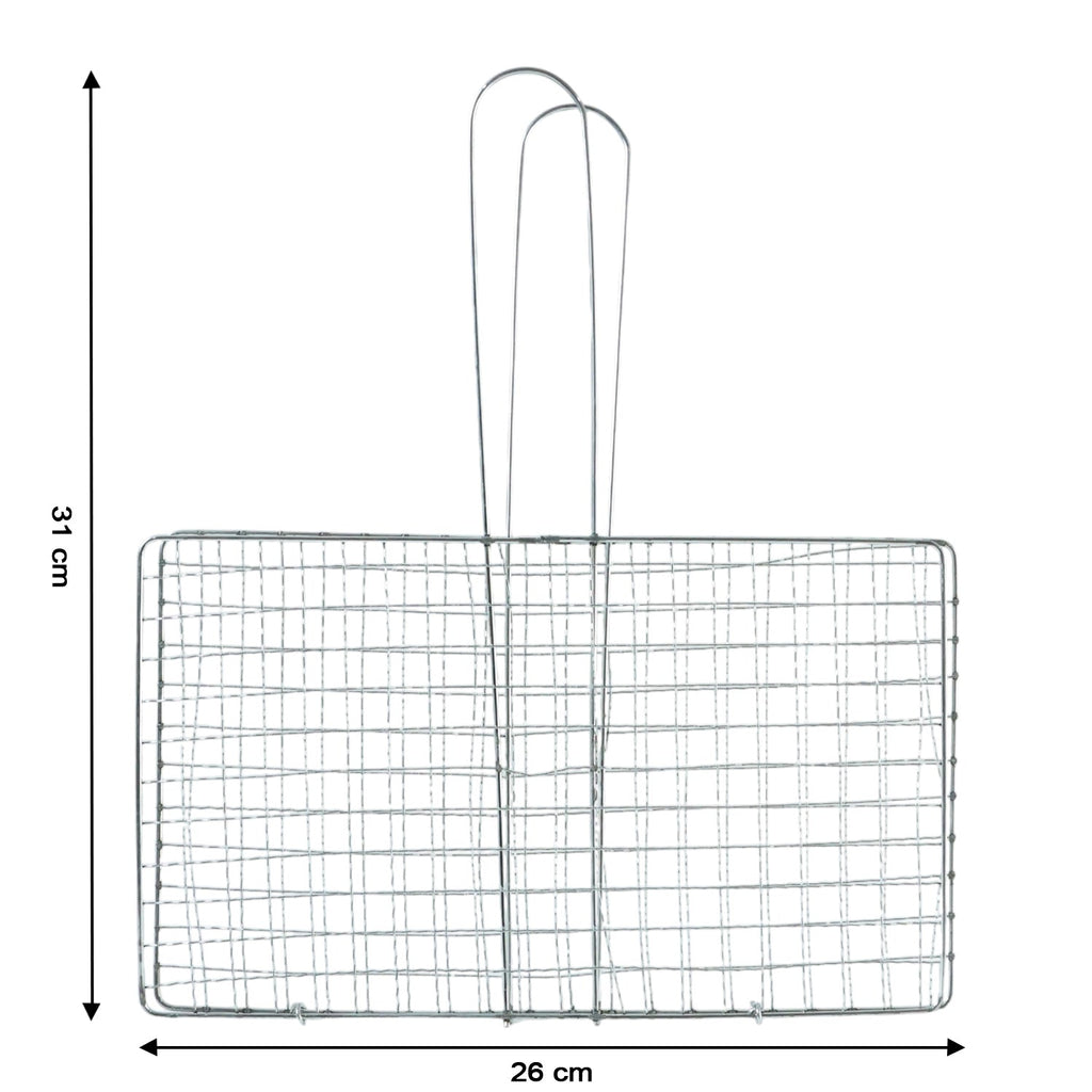Secure food holding stainless steel grill basket for safe cooking