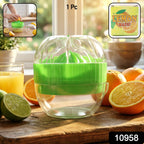 Close-up view of manual citrus juicer pressing fresh lemon juice