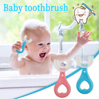 Side profile of a children's toothbrush showing its ergonomic design.