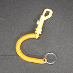 Front view of the coiled retractable keychain with a secure carabiner clip