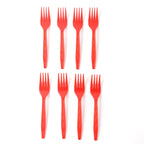 Display of vibrant red plastic disposable forks for guests