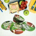 Collection of disposable paper plates displaying various 'Birthday Bliss' patterns.