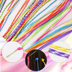 Various colorful kids hair extensions with claw clips on table