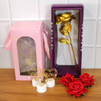 Complete view of the romantic gift set with glass dome rose