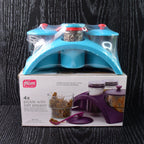 Kitchen condiment containers and stand with airtight plastic lids