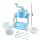 Blue colored manual portable ice crusher and slush maker for homemade treats