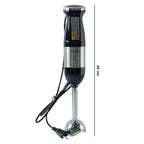 Portable hand blender with stainless steel body and 300W motor on table