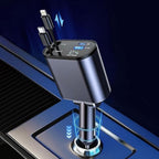 Alternative angle showing compact 4-in-1 dual cable car charger