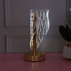 Close up of warm glowing crystal LED table lamp