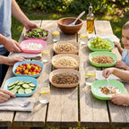 Multicolor plastic snack plates set for picnics