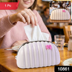 Decorative seashell tissue box cover with pink bow detail