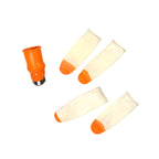A hand demonstrating the use of a Vegetable Thumb Cutter to slice a carrot.