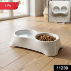 Pet double bowl feeder set made of durable plastic for easy cleaning