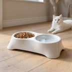 Double bowl pet feeding tray designed for convenient pet meals