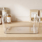 Transparent plastic storage box with handle for fridge and pantry organization