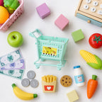 Children's pretend play trolley with cartoon sticker and smooth wheels