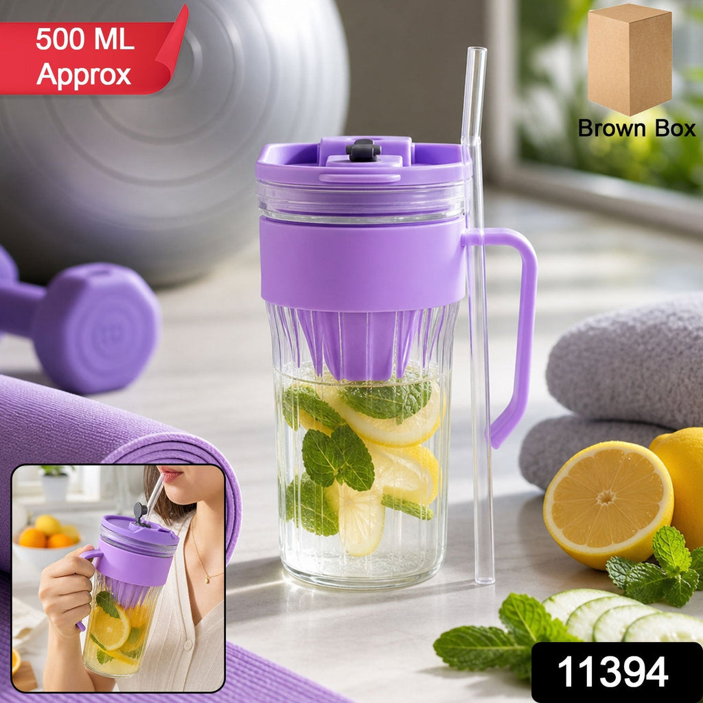 Glass tumbler with reusable glass straw for eco-conscious hydration.