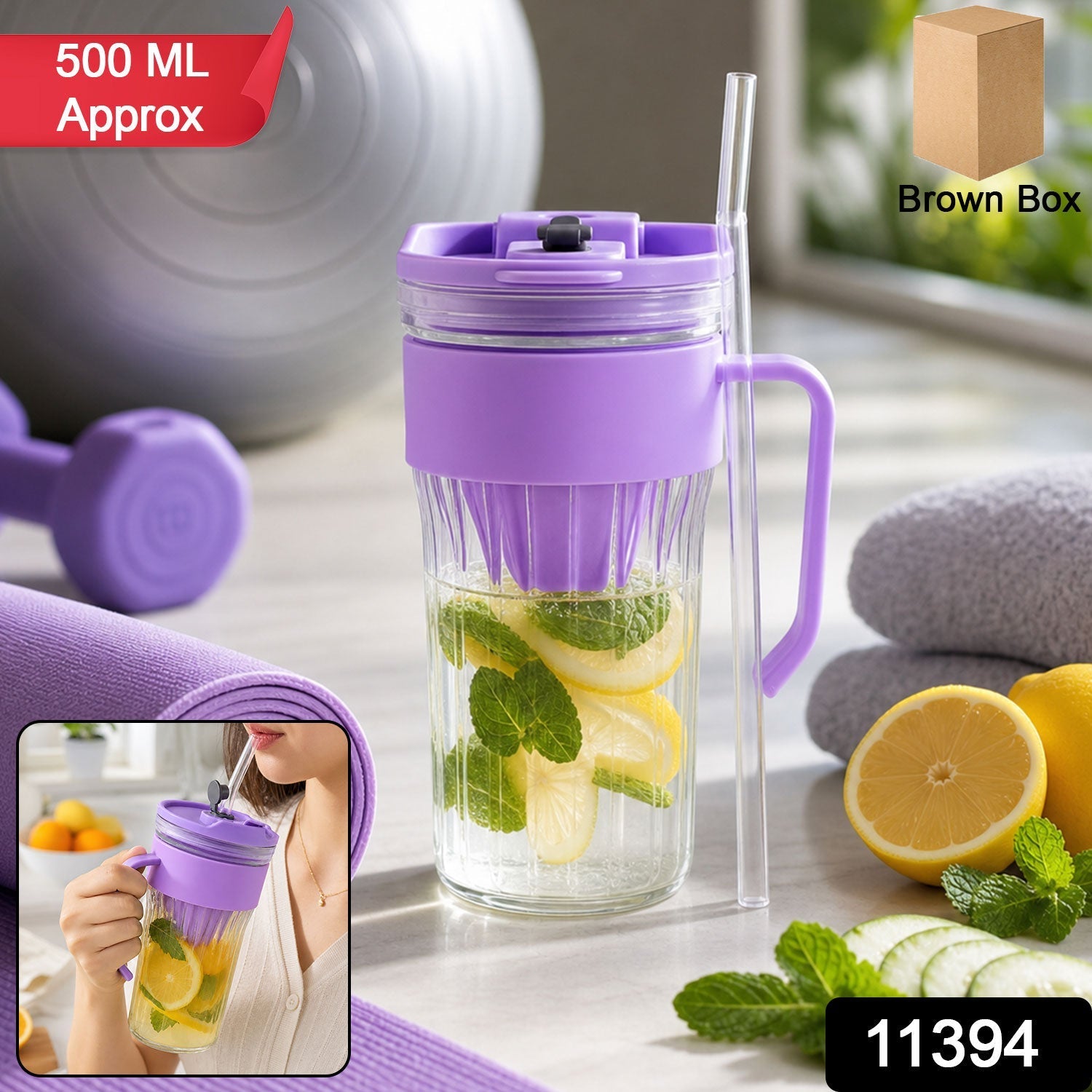 Glass tumbler with reusable glass straw for eco-conscious hydration.