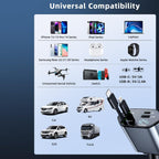 Detailed specifications label on 4-in-1 super fast car charger