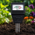 Main image showing 2 in 1 soil meter probe inserted in garden soil