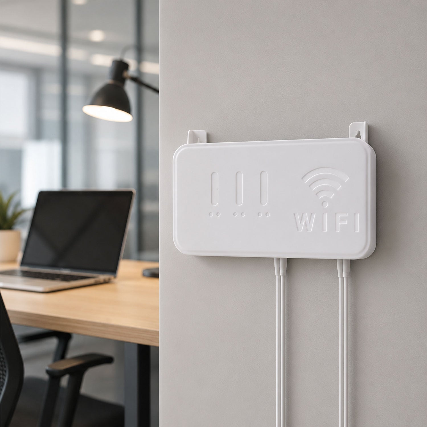 Wall mount WiFi router holder box with open sides for airflow