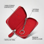 Demonstration of the snap hook attaching the leather key case