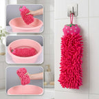 Reusable microfiber chenille hanging towel washing and drying guidance