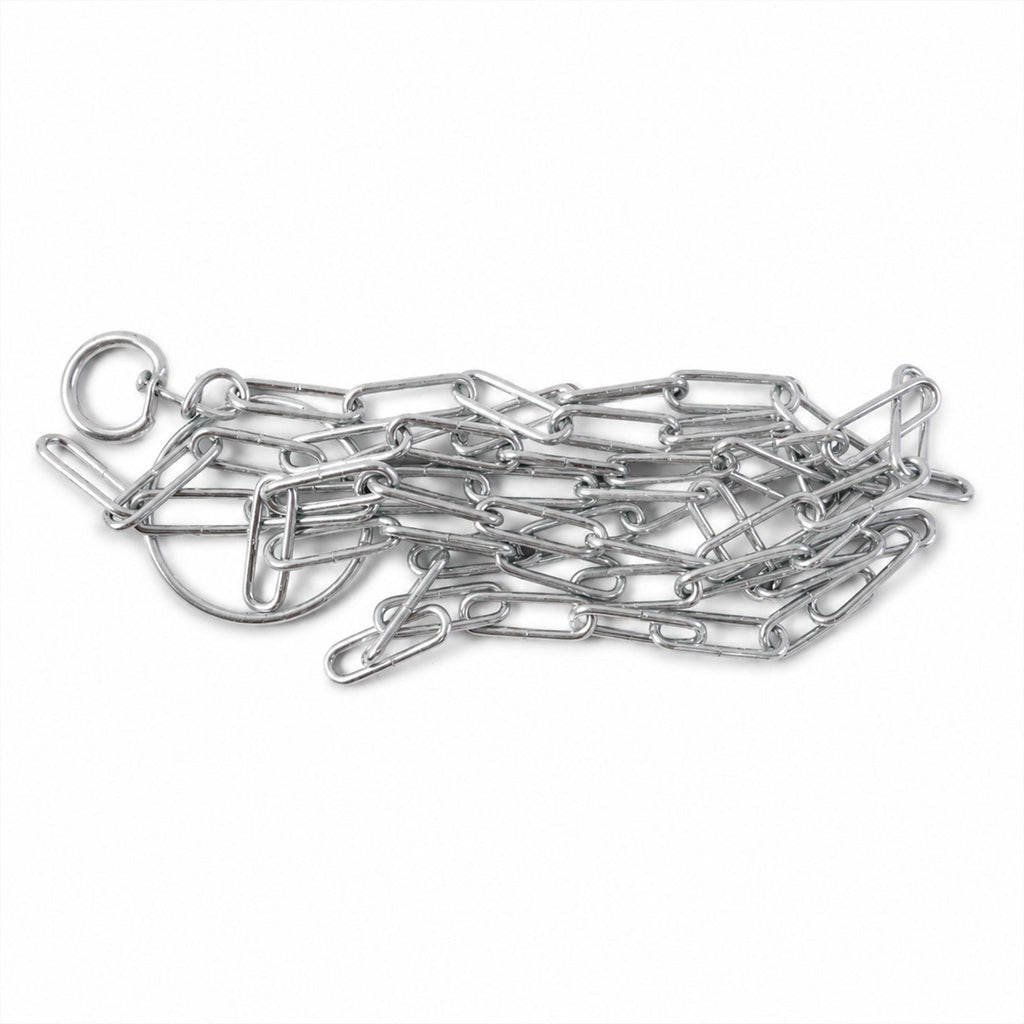 Dog chain leash on white background showing length and material