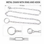 Stainless steel dog chain leash measuring 67 inches in size