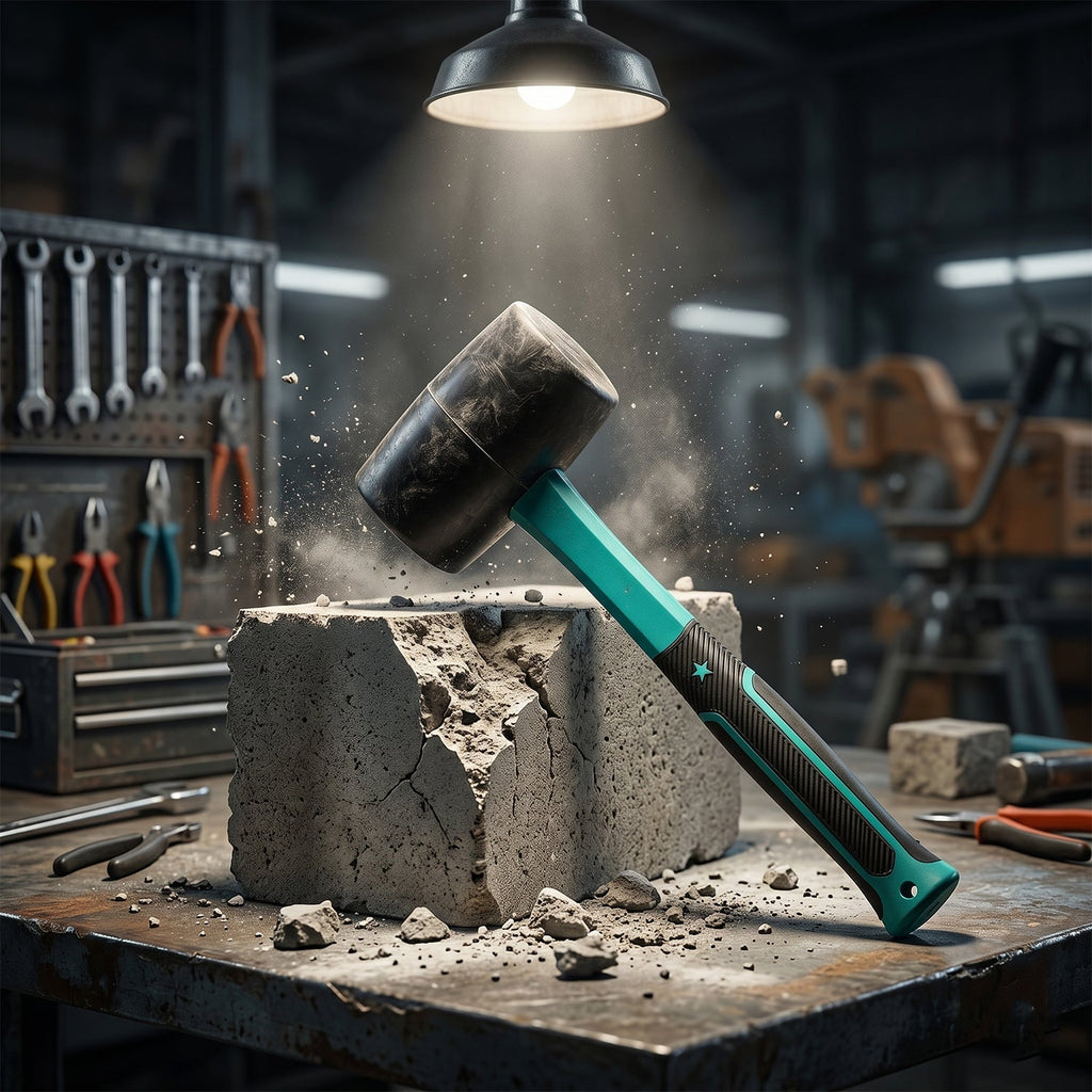Detailed view of the rubber mallet head designed for effective surface protection.