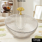 Elegant plastic fruit bowl featuring gold leaf metal accent and ribbed pattern
