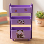 Close-up of panda design and three-tier structure of the trolley.