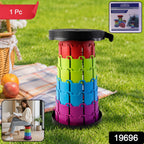 Folded telescopic stool with carry strap for travel