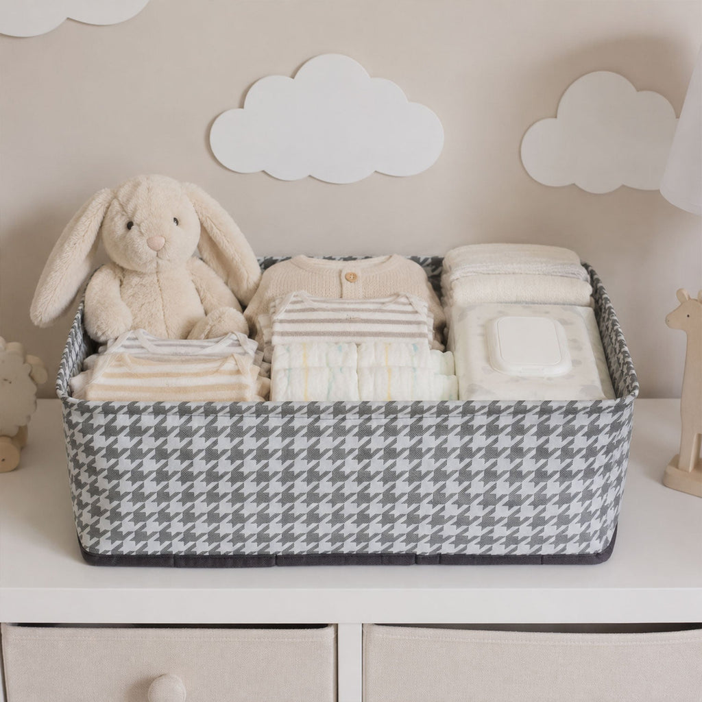 Foldable fabric cloth organizer basket with sturdy sides and handles