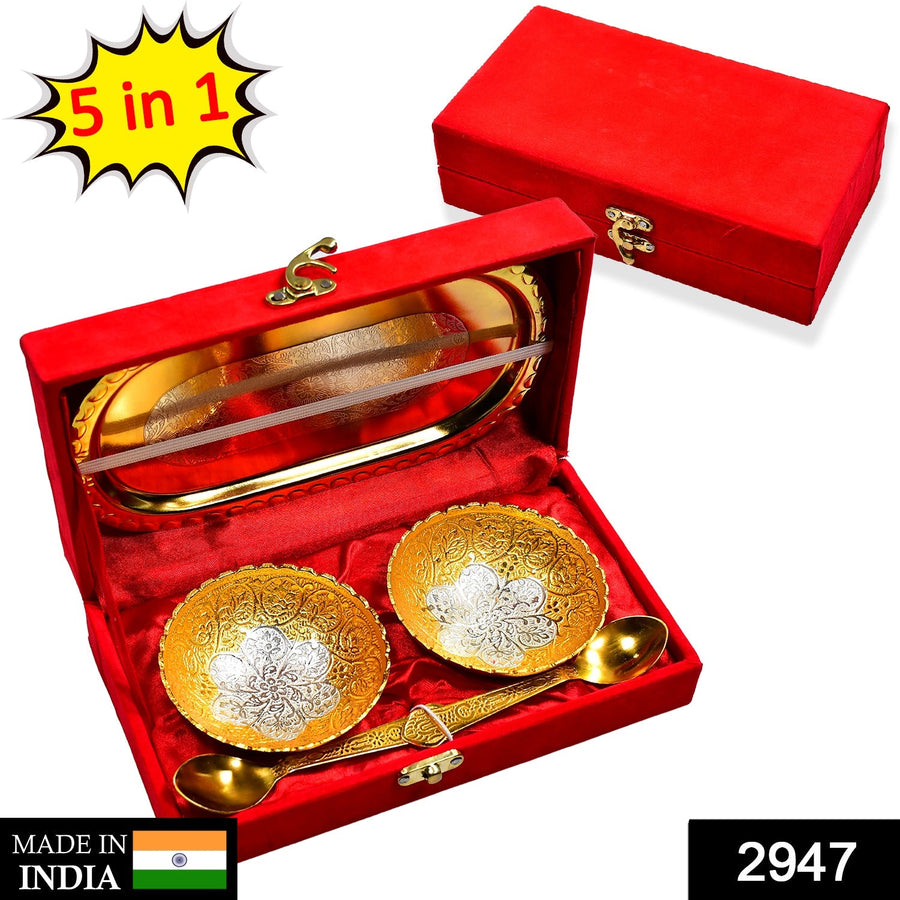 Gold Silver Plated Tray Set – Brass with Bowls & Spoons | Lunchie Bunchie