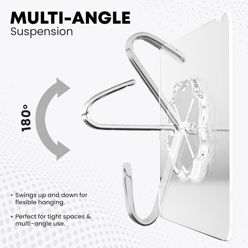 Simple peel-and-stick installation steps for the stainless steel adhesive hook.