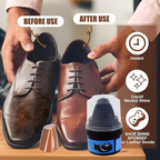 Leather shoes polished using instant shoe shine sponge for restored shine