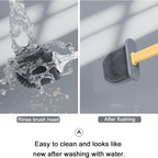 Side view of the ergonomic handle on the silicone toilet brush for comfortable grip.