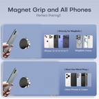 Compact magnetic phone holder placed on office desk holding smartphone