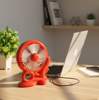 Close-up of the three white blades on the efficient red Mini Cooling USB Fan.