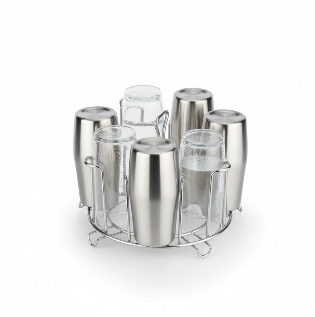 Detailed view of the sleek, round design of the glass holder.