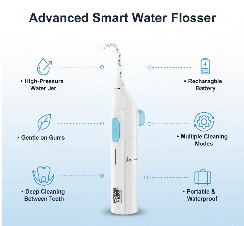 Diagram illustrating the internal components and functions of the Water Flosser.