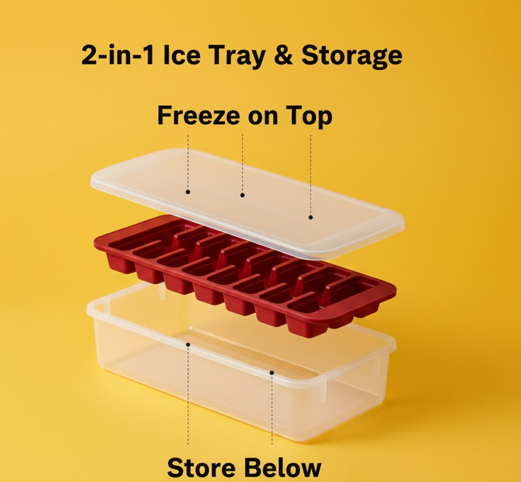 Ice Cube Tray with 2-in-1 Compartment – Leakproof & Durable Design