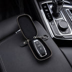 Close-up of zipper and clip on the smart remote key holder.