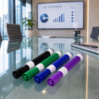 Collection of assorted colours dry erase markers for office and classroom.