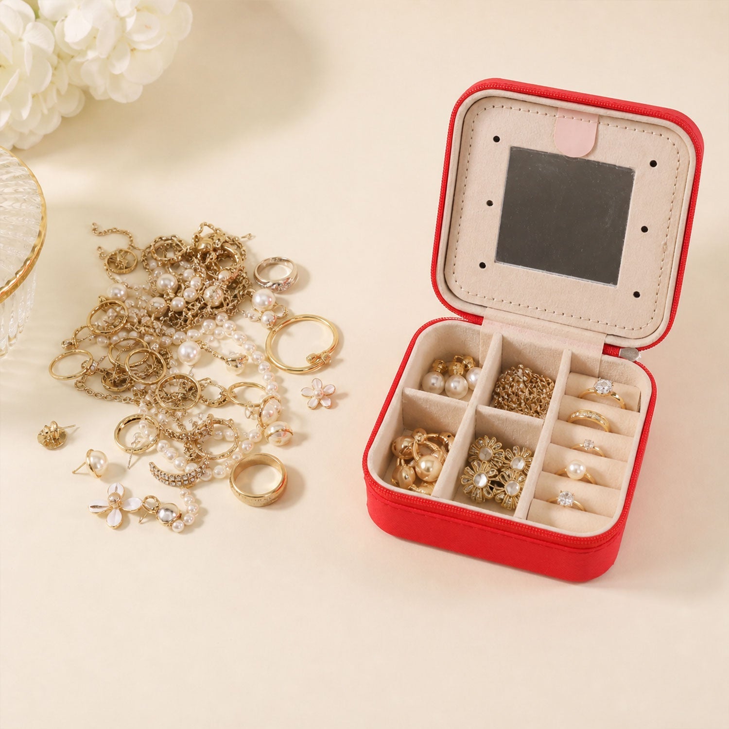Jewelry box with rings and earrings storage