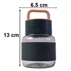 Size guide for glass water bottles showing dimensions